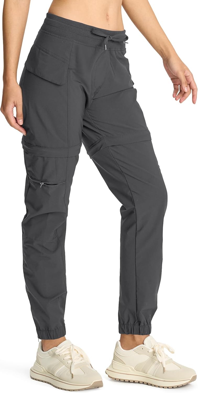 smawell Women's Waterproof Convertible Hiking Pants Lightweight Jogger Athletic Pants Grey XL