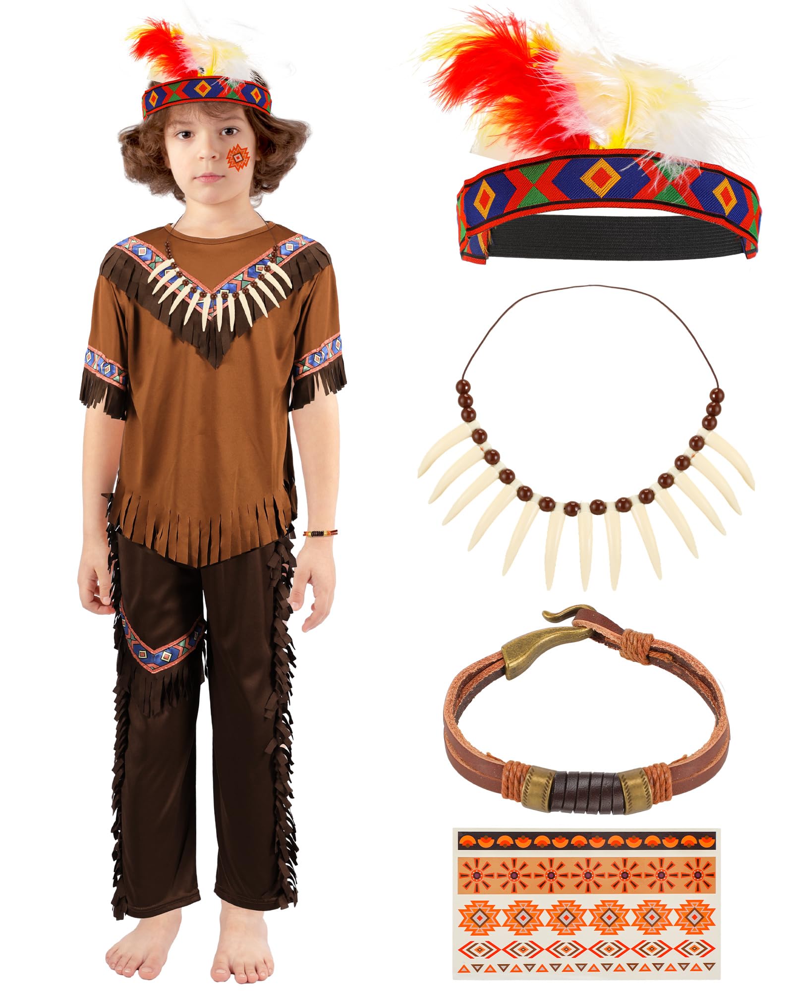 Liitrsh Costume indien 6 pièces pour enfants - Costume indien pour garçons et filles