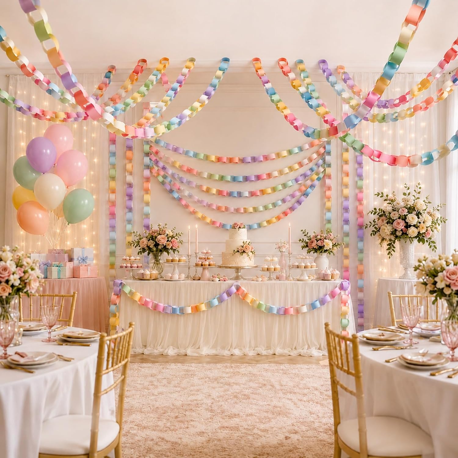 Lincia 600 Sheet Paper Chain Garland Strips, Macaron