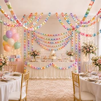 Lincia 600 Sheet Paper Chain Garland Strips, Macaron