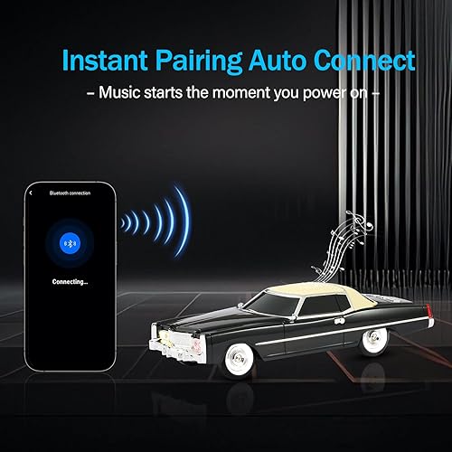 Miniatura 2 de Altavoz Bluetooth American Retro para automóvil, modelo de automóvil retro con rueda móvil, estéreo HD, emparejamiento TWS, luz ambiental LED, carga