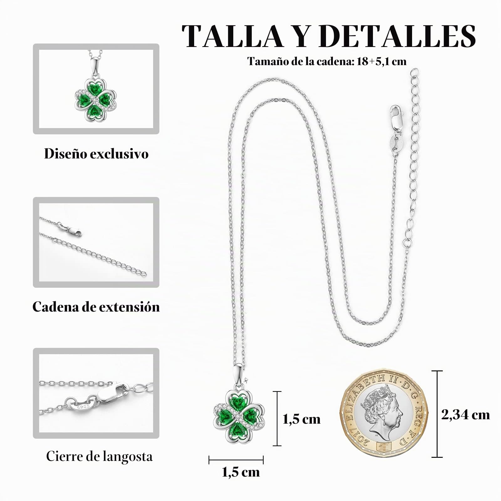 LANBEIDE Four Leaf Clover Necklace, 925 Sterling Silver Infinity Love Heart Blue Topza Necklace for Women
