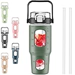 BLUEGO 32oz Glass Water Bottles with Straw Time Marker Half Gallon Large Motivational Water Bottle with Silicone Sleeve 2 Liter Large Glass Water Jug for Gym, Sports& Workout, Daily, Olive