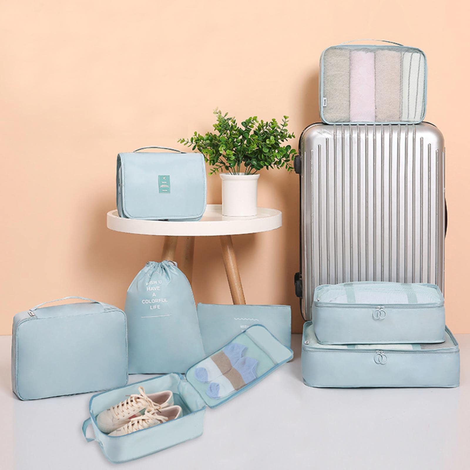 1 szt. Torba do przechowywania bagażu Organizator podróży Torby Wodoodporny organizer do pakowania Torby podróżne Ubrania Akcesoria podróżne-8PCS Beżowy A
