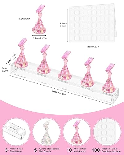 Miniatura 18 de Soportes de uñas acrílicas, soporte de uñas a presión, soporte magnético para práctica, 54 piezas, masilla adhesiva reutilizable para pintura de Rosa