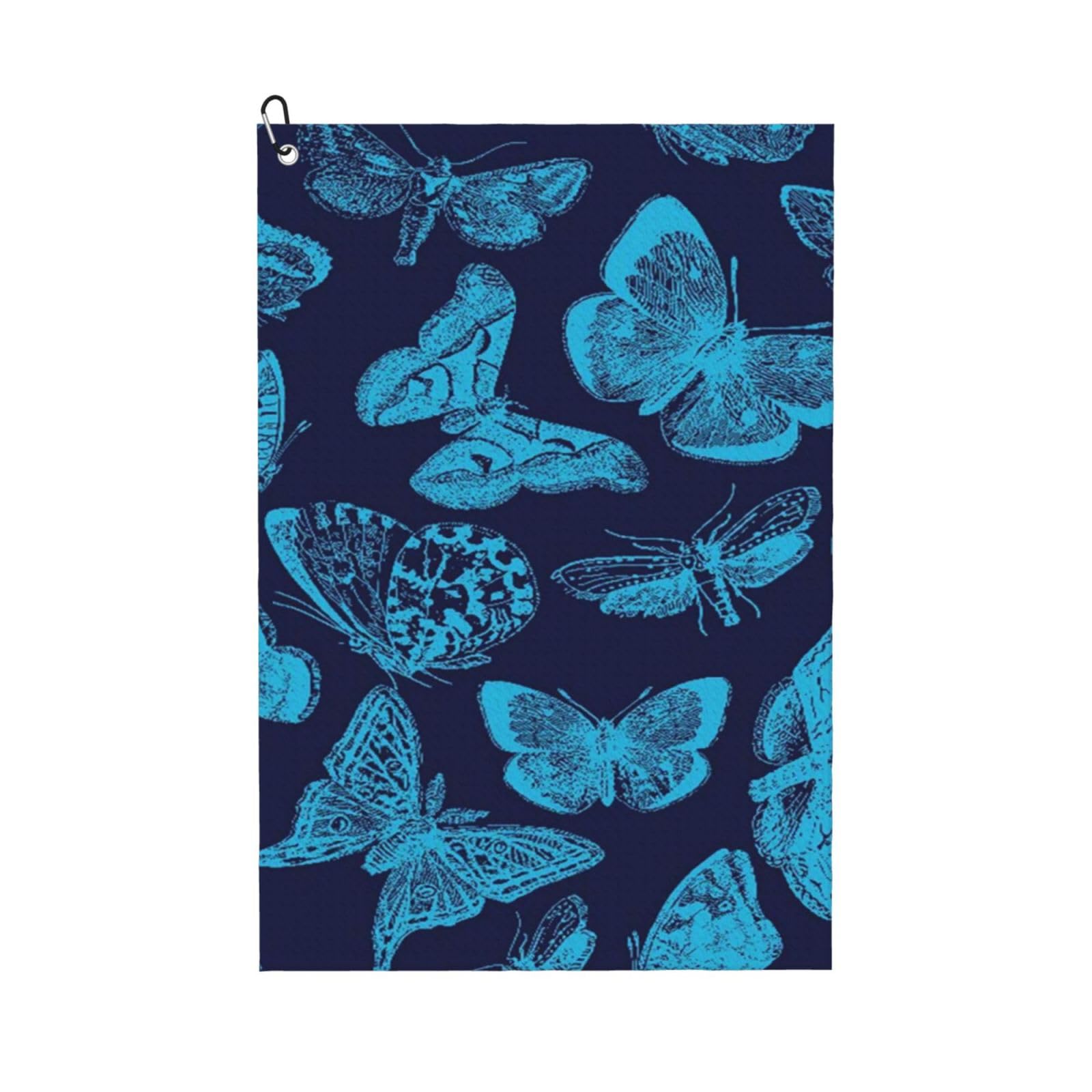 Oudrspo Ephemeral Butterfly Engravings Microfiber Golf Towel with Carabiner Clip, 16x24 Inch Absorbent Waffle Weave Towel for Golf Bags