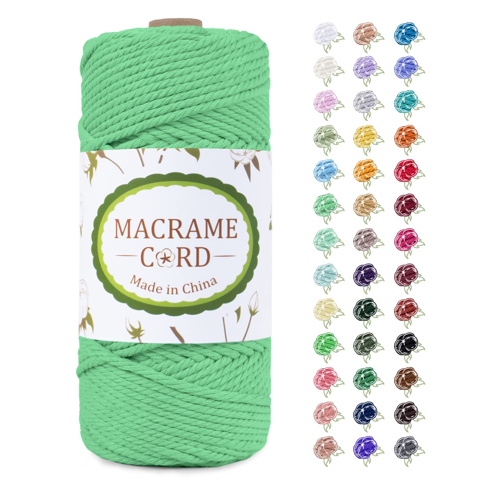 LEREATI Macrame Cord 4mm x 100m, Thick Macrame Rope Natural Cotton Rope Soft String, 4-ply Macrame Yarn for Wall Hanging, Plant Hangers, DIY Craft, Knitting, Decorative Projects (Aqua Green)