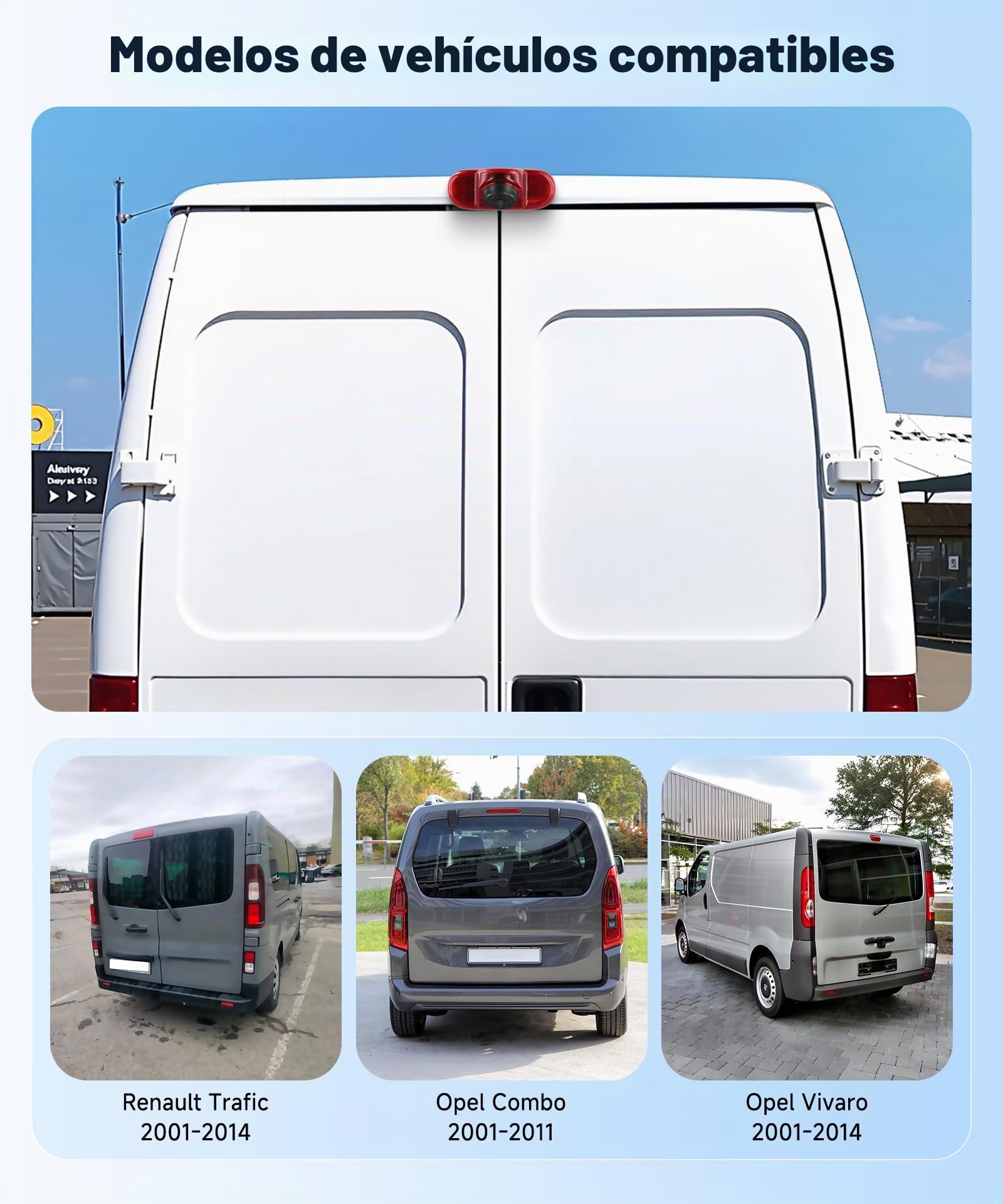 Rimoody Cámara para Tercera Luz de Freno para Renault Trafic/Opel Combo/Opel Vivaro 2001-2014, Cámara de Visión Trasera Visión Nocturna IR, Resistente al Agua IP67/Ángulo Ajustable/Línea inversa