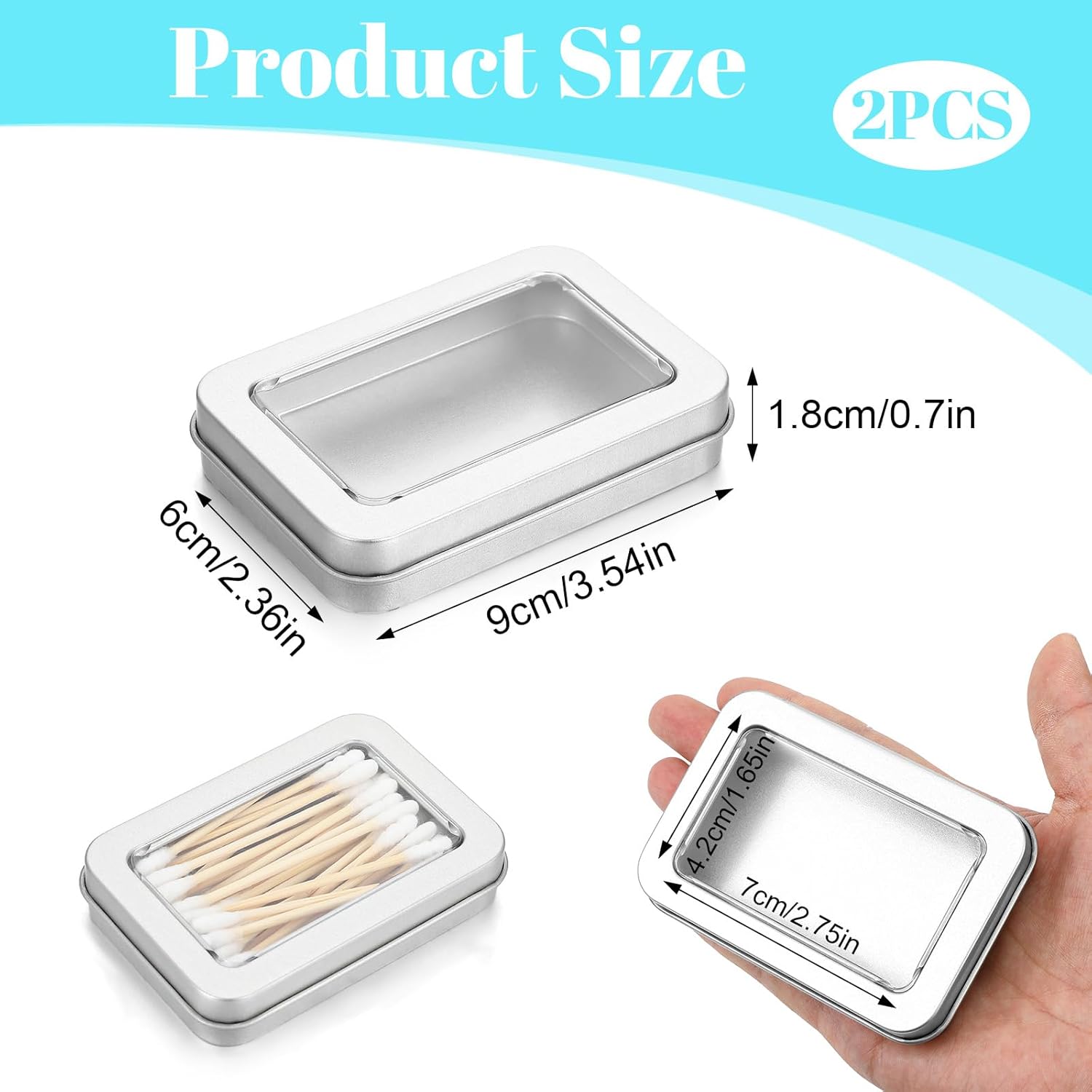 2 Pack Cotton Swab Holder for Travel Portable Metal Floss Pick Case with Lid Empty Metal Cotton Ball Holder Small Aluminum Alloy Storage Container for Cotton-Swabs Hair Ties Floss Pick Small Items - Image 4