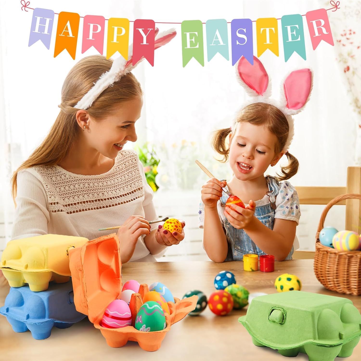 Eierkarton, Colorful Eierkarton für je 6 Eier, Robust und Langlebig, Eierbox Eier Behälter für Hühn/DIY Geschenke Ostern Handwerk, Sicherer Transport & Aufbewahrung von Hühnereiern