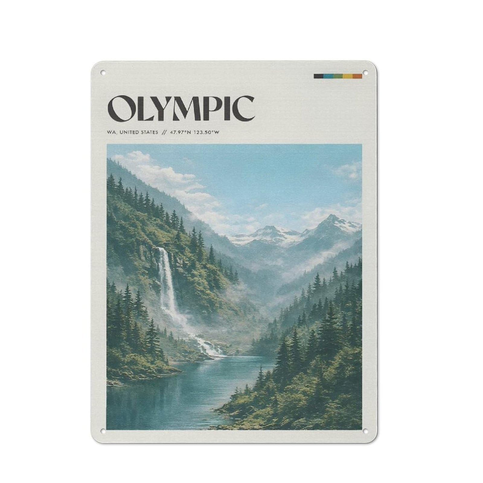 Junmoney Style-3 For Lounge Or Reading Corner, Olympic National Park Waterfall Vintage Metal Sign 40X30cm, For Collectors Decorating Lounges And Reading Corners