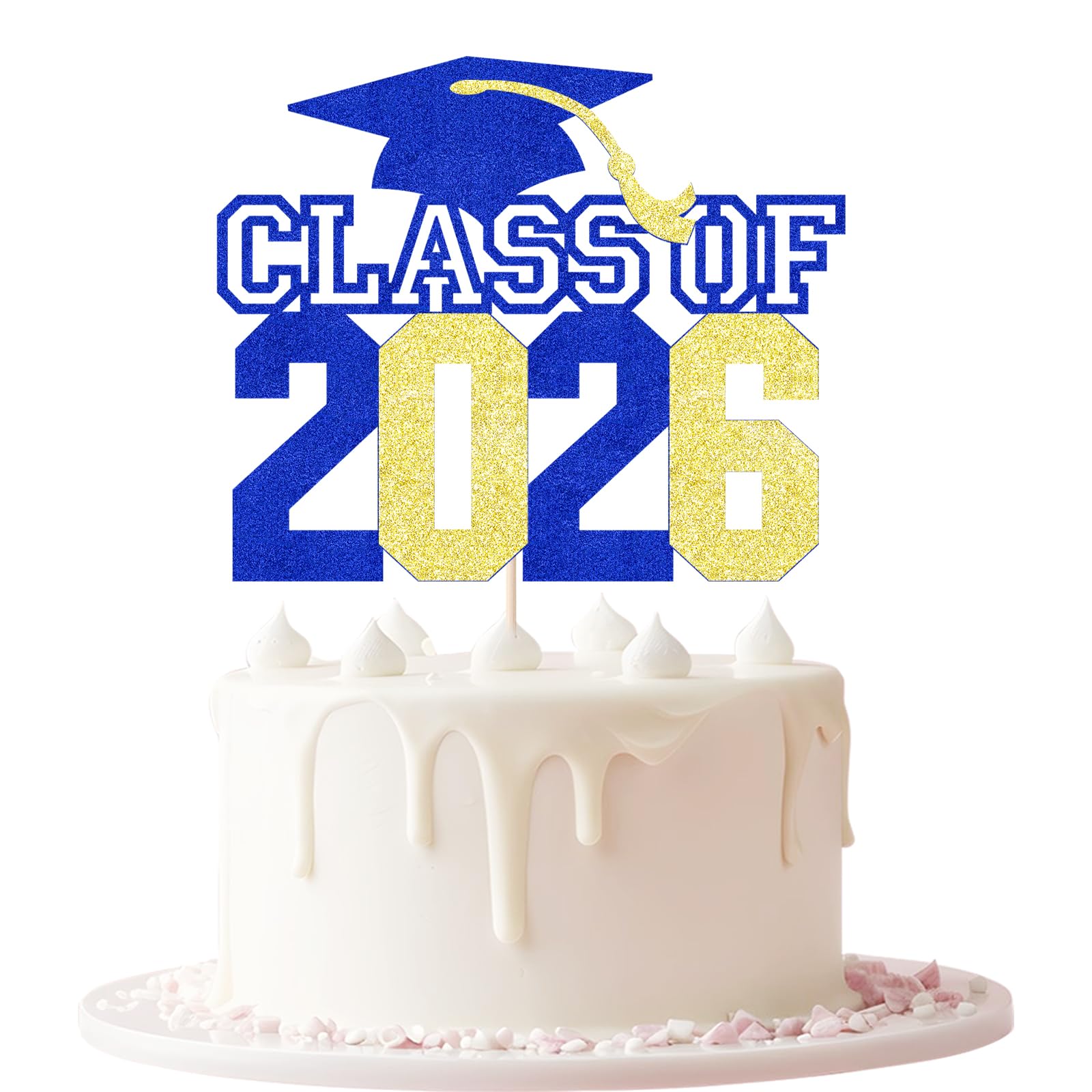 Keoysek Glitter Class of 2026 Cake Topper - Congrats Grad Decorations - 2026 High School/College/University Graduation Party Decoration Supplies, Blue