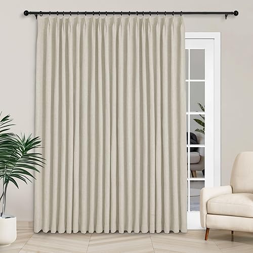 Macochico Extra Wide 100% Blackout Linen Curtains for Sliding Door