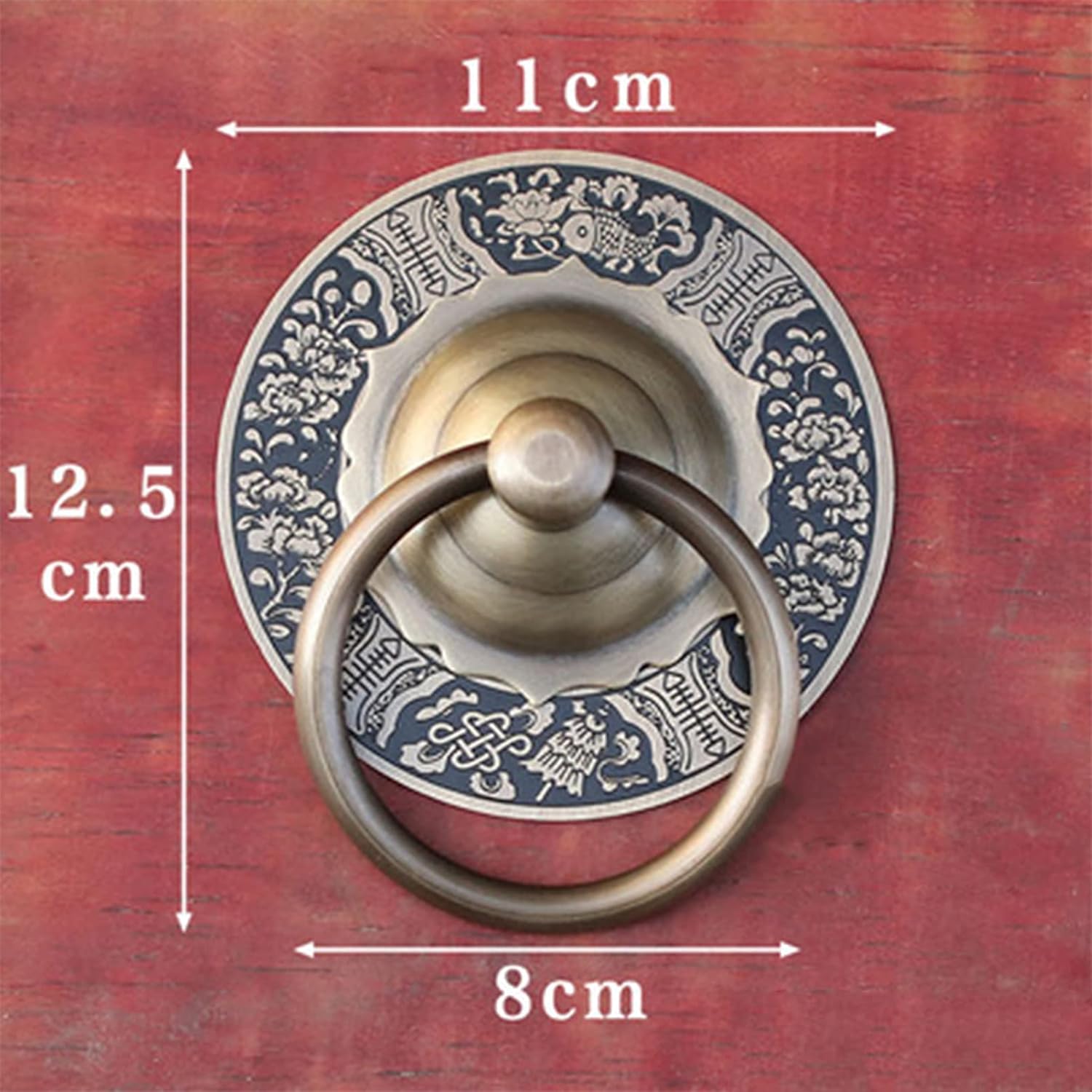 Bronze Flower Shape Door Knocker Antique Wooden Cabinet Door Handle Villa Courtyard gate Entrance Door Decoration Accessories (Size: 18cm Diameter) (11cm Diameter)