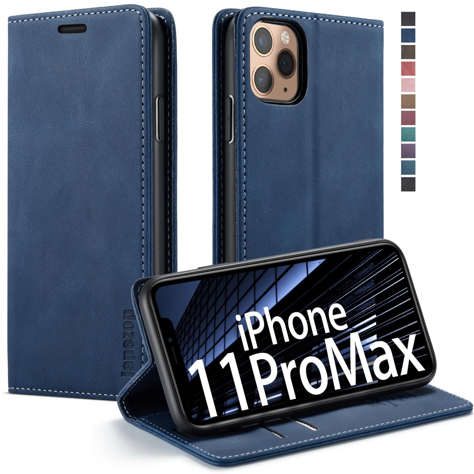 japezop Compatible with iPhone 11 Pro Max Wallet Case with Card Holder[RFID Blocking],Leather Magnetic Flip Case for iPhone 11 Pro Max 6.5 inch(Blue)