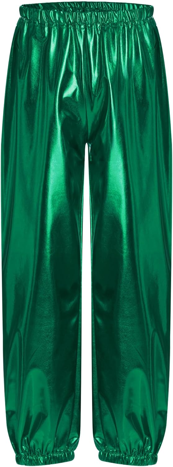 Agoky Kids Unisex Girls Boys Shiny Metallic Dance Pants Athletic Harem Trousers Hip Hop Jazz Street Dancewear 2-16 Years