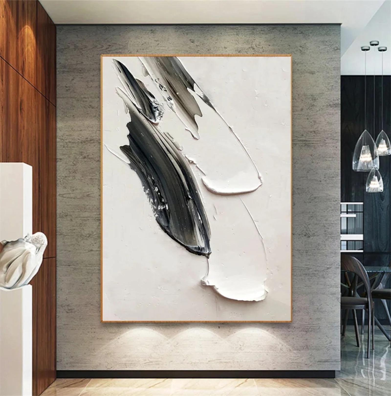 CHAOJIART Abstract Wall Art White Painting Poster Canvas Painting Large Black And White Print 3D Textured Wall Art Living Room Decor 70x100cm(28x39in) Frameless