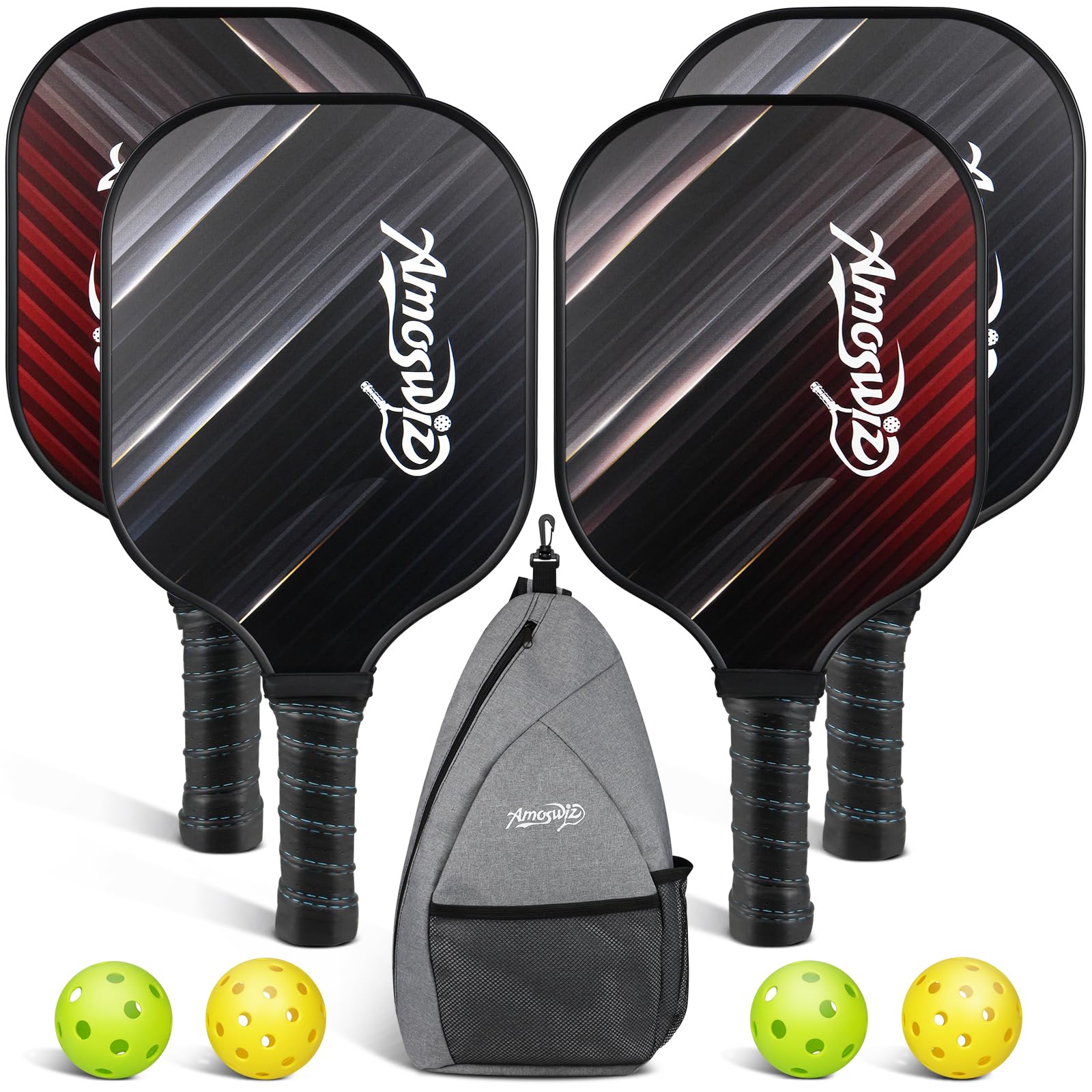 Pickleball-Paddel 4er-Set, Premium-Pickleball-Paddel aus Fiberglas für Anfänger, Pickleball-Set mit 4 Pickle-Bällen, Geschenk für Erwachsene und Kinder