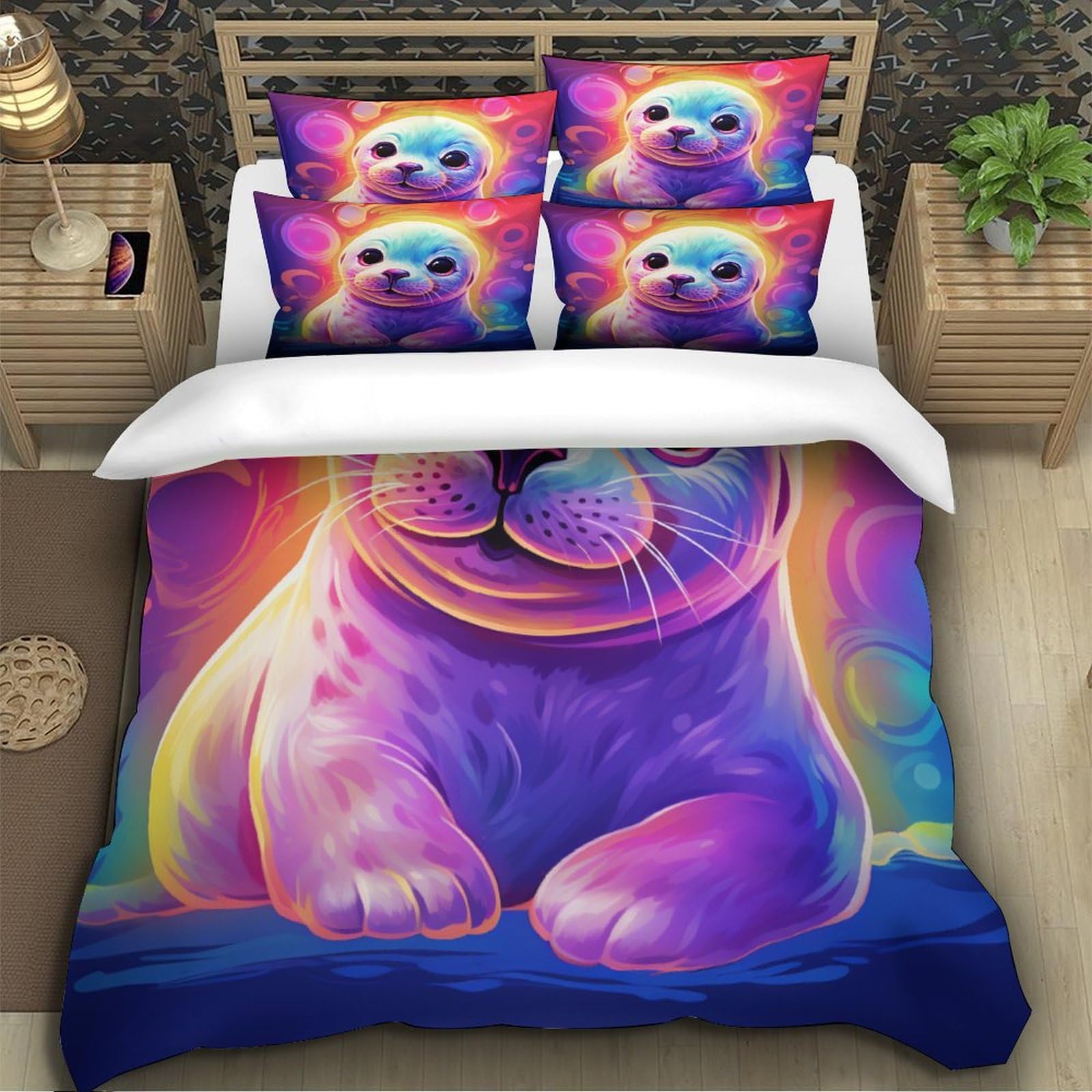 Zestaw pościeli z nadrukiem 3D z nadrukiem dla niemowląt, z mikrofibry, hipoalergiczne, z 2 poszewkami na poduszki, super king (260 x 220 cm), dla chłopców i dorosłych