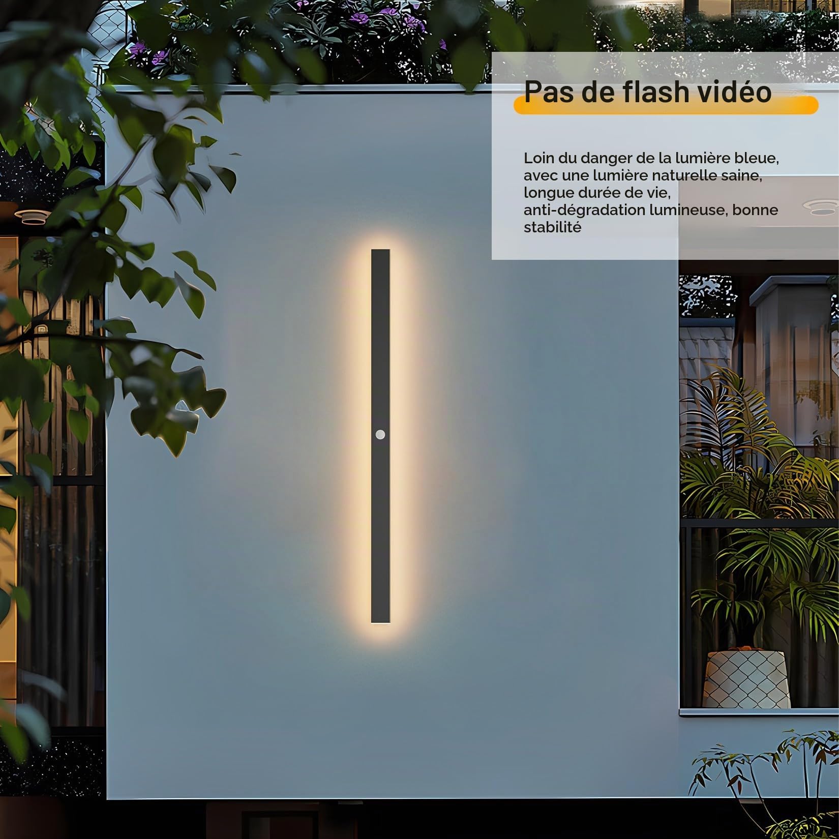 K-Bright Applique Longue Exterieur avec Detecteur de Mouvement, Noir LED Applique Murale Exterieur Étanche IP65 Lampe Murale Blanc Chaud 3000K Pour Jardin Garage 100CM