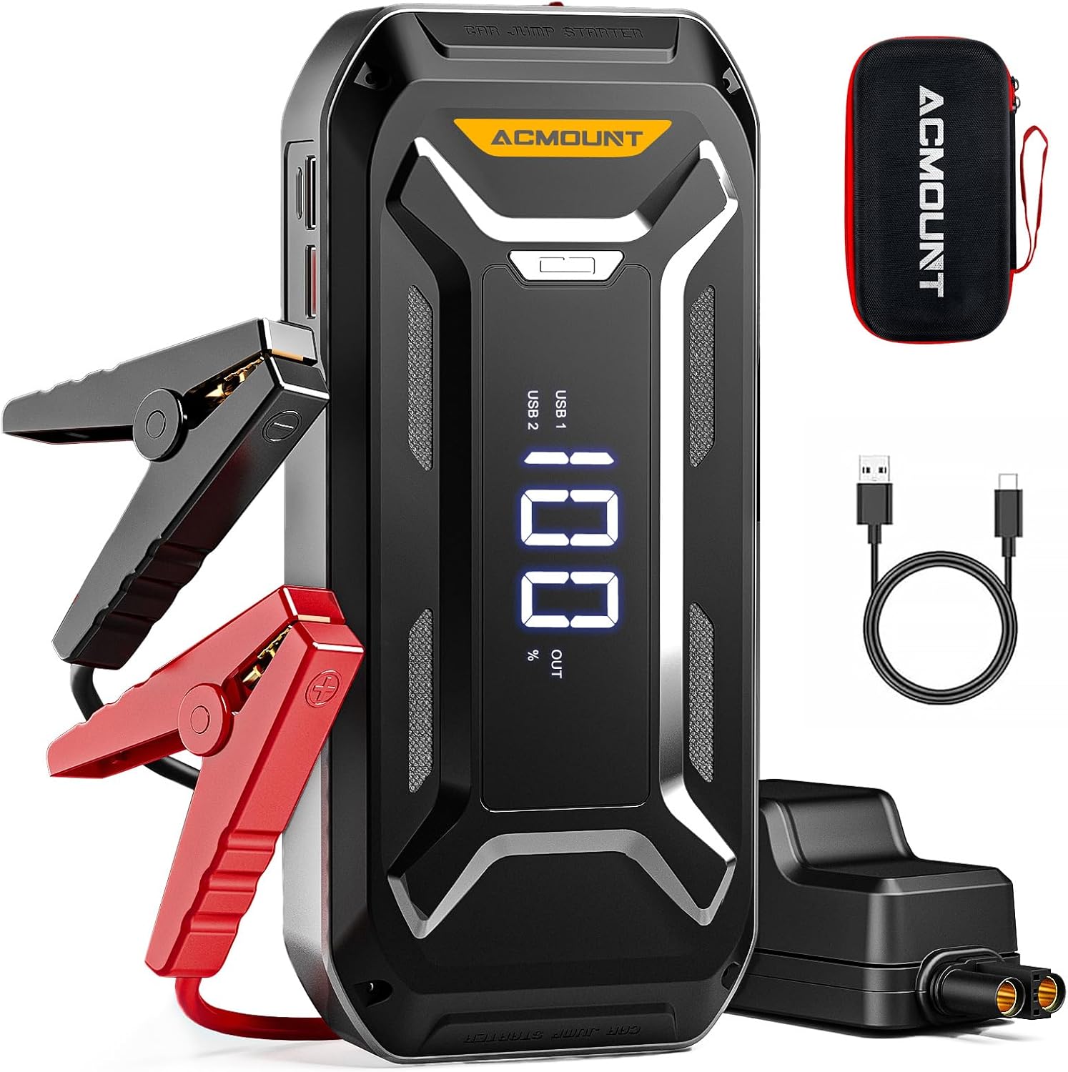 Car Battery Jump Starter Portable, 6000A 12V Car Jumper Starter with Jump Box (All Gas/10.0L Diesel), LCD Display, USB Quick Charge & LED Light, Ultimate Durable Long-Lasting Battery Jump Pack