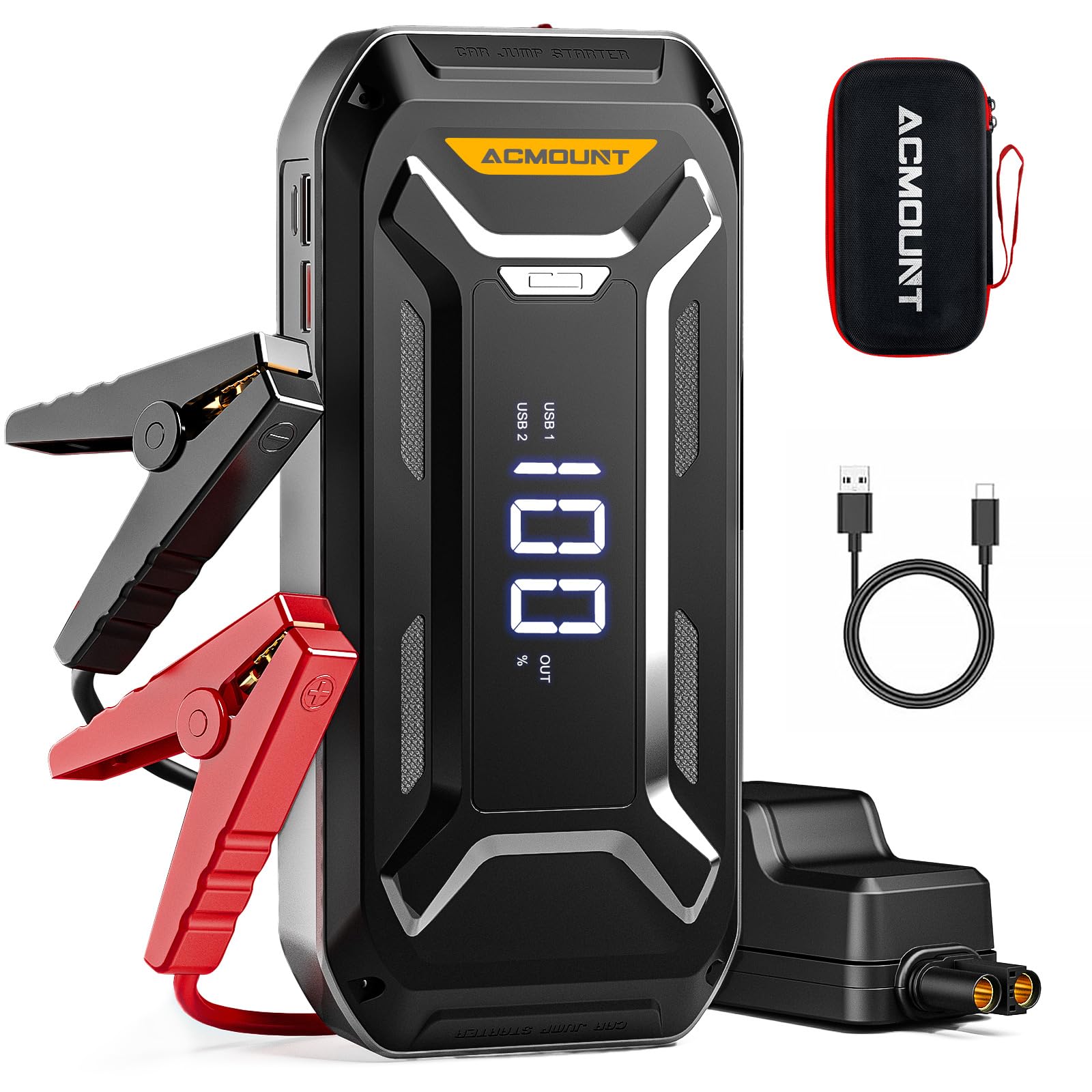 Acmount P120 Car Battery Jump Starter Portable, 6000A 12V Car Jumper Starter with Jump Box (All Gas/10.0L Diesel), LCD Display, USB Quick Charge & LED Light, Ultimate Durable Battery Jump Pack