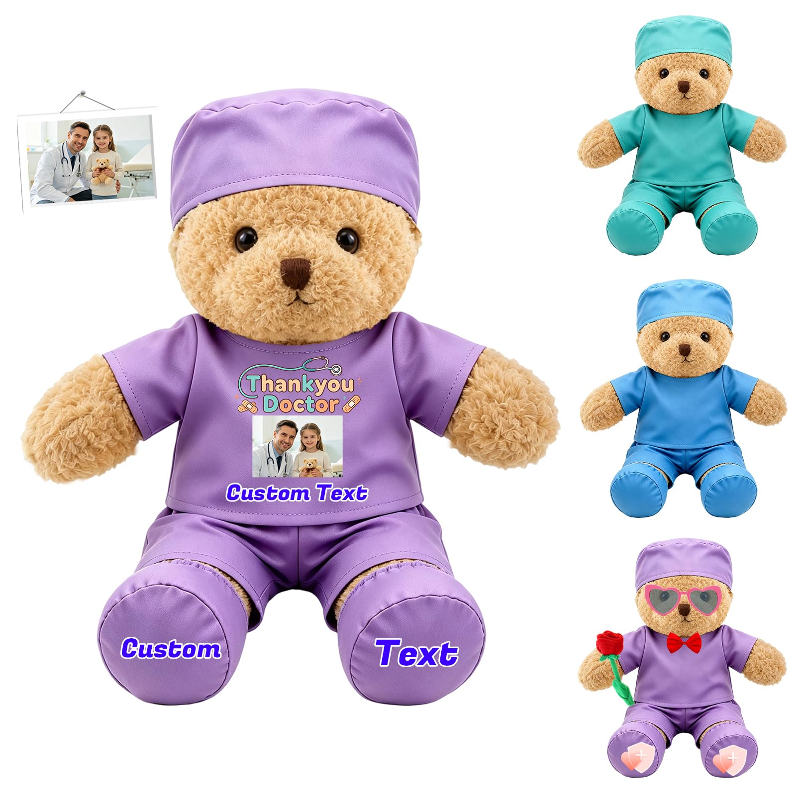 JABECODIFA Custom Stuffed Doctor Teddy Bear Plush Toys with Text Photo