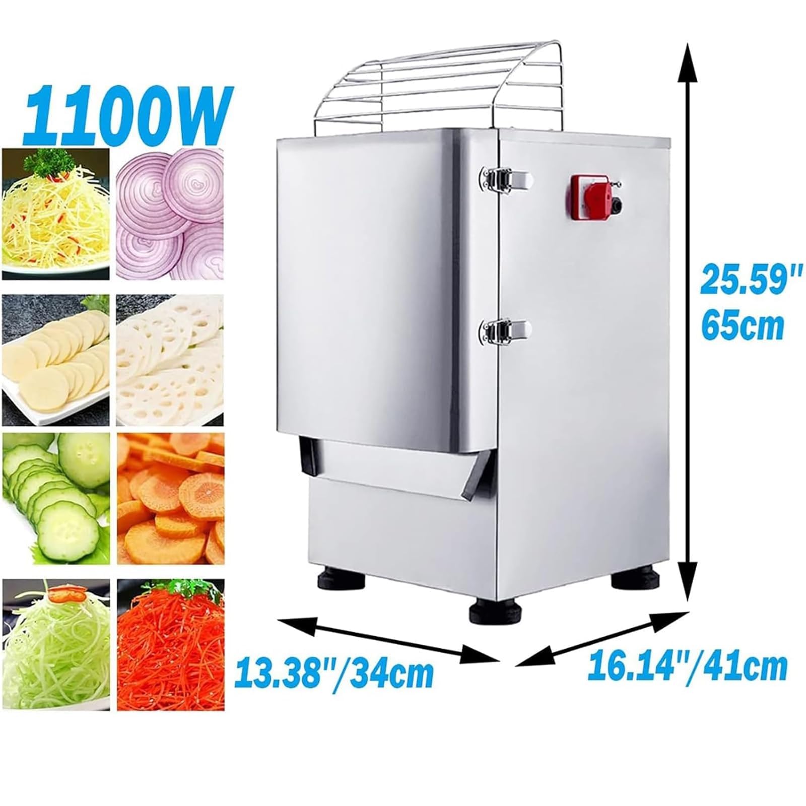 Cortador y triturador de verduras comercial, cortador de alimentos de acero inoxidable 2 en 1 con grosor ajustable de 2 a 6 mm, entrada de alimentación doble para restaurantes y preparación de