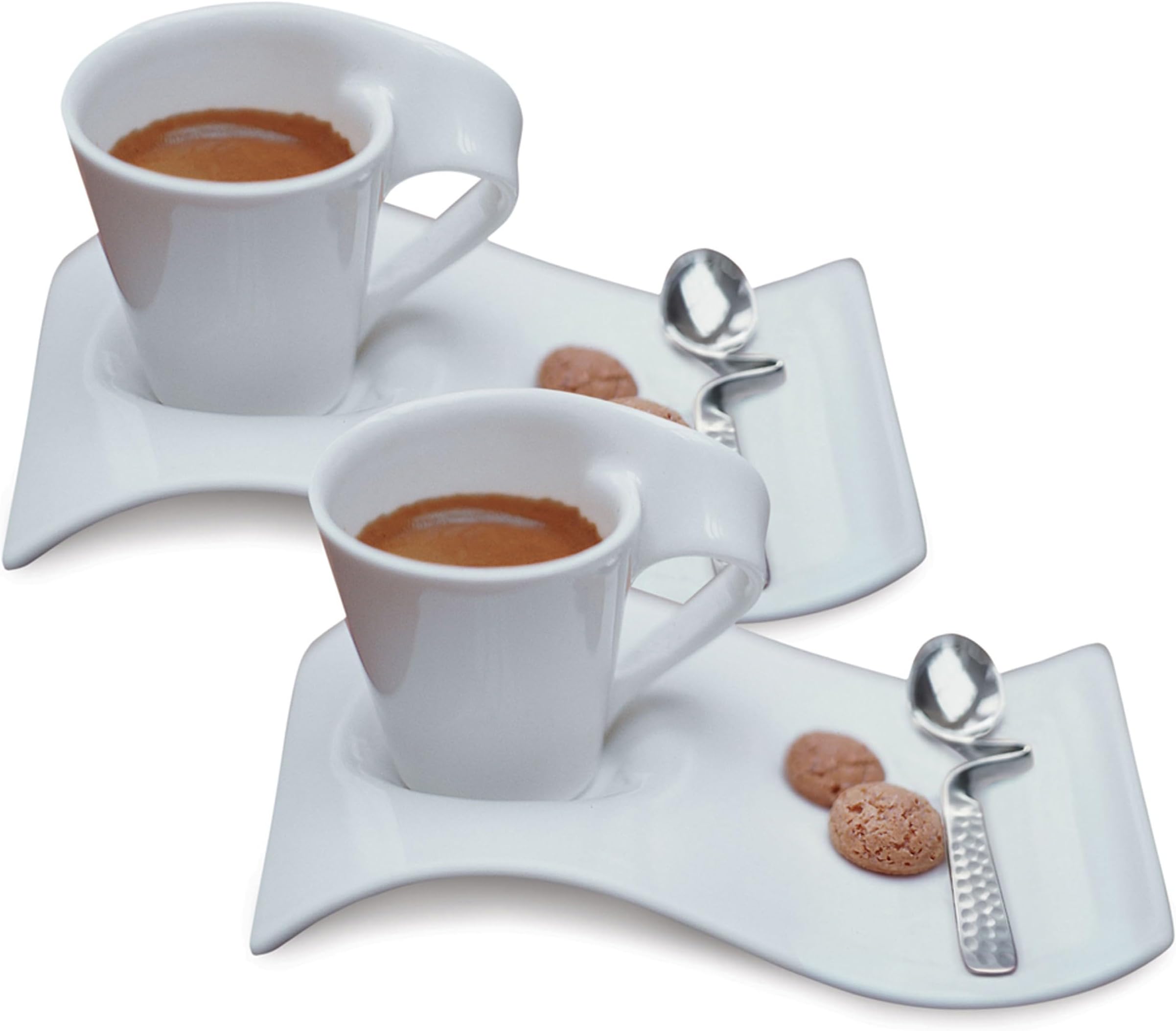 NewWave Caffe Collection 6-Piece Espresso Set, Set for 2, Demitasse Cups and Saucer, Premium Porcelain, Made in Germany, Petite, 2.75 oz Capacity, Dishwasher & Microwave Safe