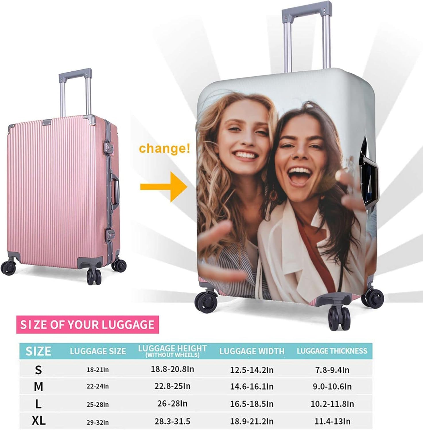 Custom Personalized Luggage Cover Customized Travel Suitcase Protector Add Your Photo Text Design Elastic Washable Luggage Covers Gift for Men Women Boy Girl (XL, fit 29-32 Inch Luggage)