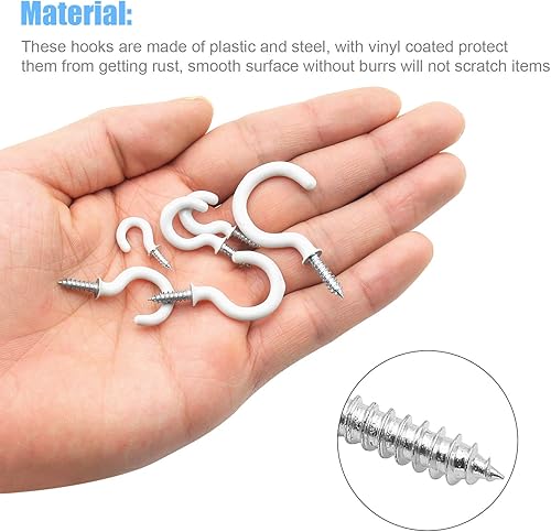 Miniatura 5 de DYWISHKEY Ganchos de tornillo para colgar, 110 unidades, 6 tamaños, juego de ganchos para tazas, ganchos de techo recubiertos de vinilo, ganchos