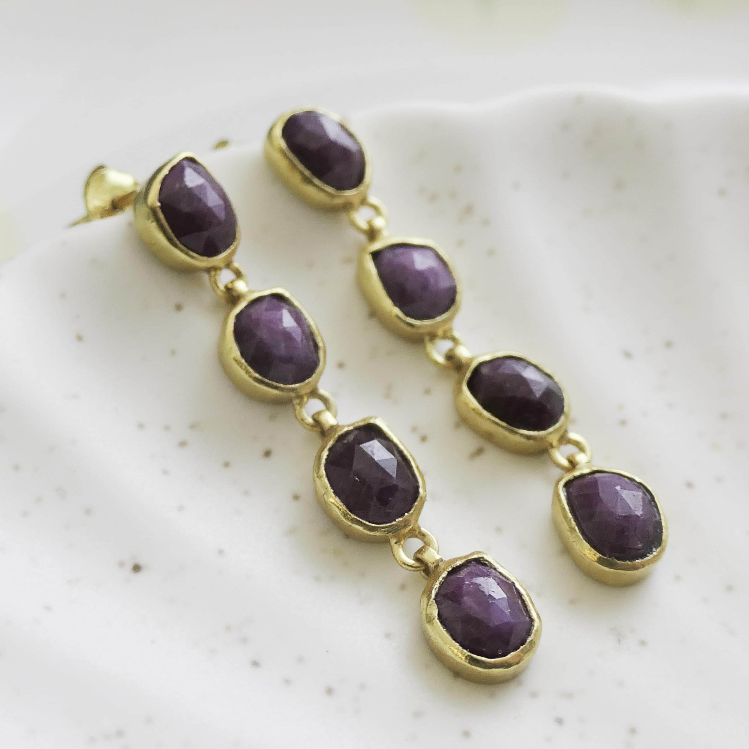 Statement Ohrringe Rubin Vergoldet 925 Sterling Silber