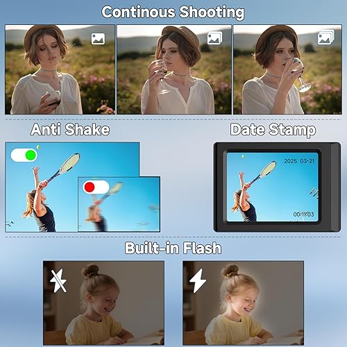 Miniatura 5 de Cámara digital, cámara selfie de doble pantalla de 56MP 2.7K con zoom de 16X, 20 filtros y antivibración, cámaras digitales portátiles de apuntar y