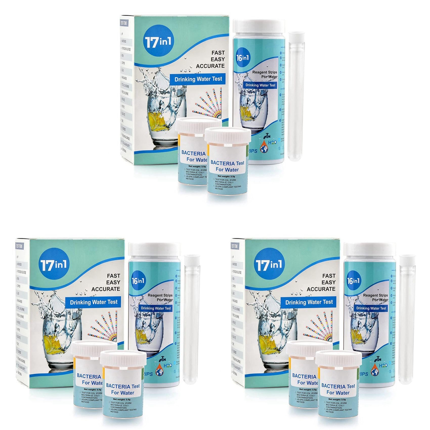 Jnchdghwa As Shown 3X 17-In-1 Complete Water Test Kit For Home,100 Strips + 2 Water Testing Kits For Drinking Water Easy Testing, Ph, Lead