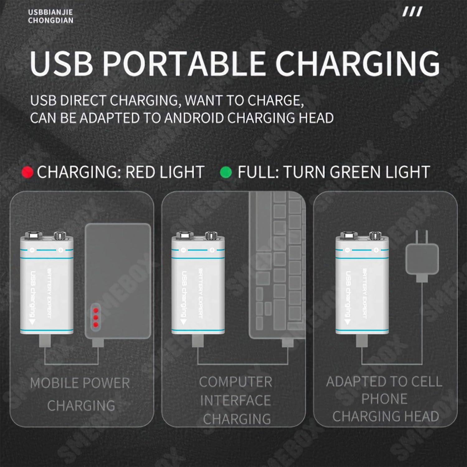 Batterie Ricaricabili da 9V a Tensione Costante Alta Capacità 1000mAh Ricarica USB Type-C Batteria 6F22 6LR61 PP3 per Rilevatori Fumo, Multimetro, Telecomando, Walkie-Talkie (8 pezzi)