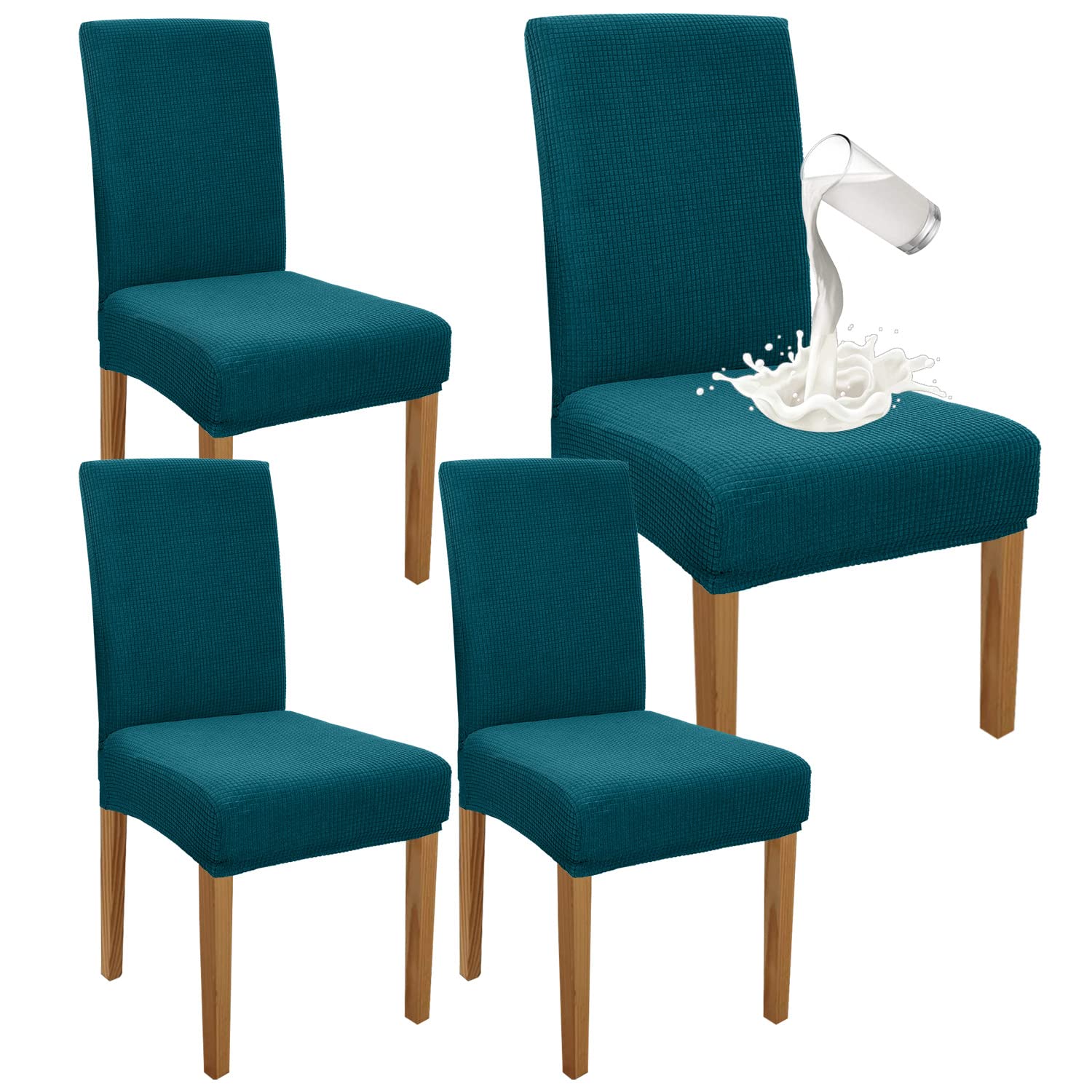 Granbest Premium Wasserdicht Esszimmer Stuhl Abdeckungen Satz Von 4, Stretch Hohen Zurück Stuhlhussen Slipcover Für Esszimmer, Abnehmbaren Stuhl Schutz Für Bankett, Küche, Party (4er Set, BlauGrün)