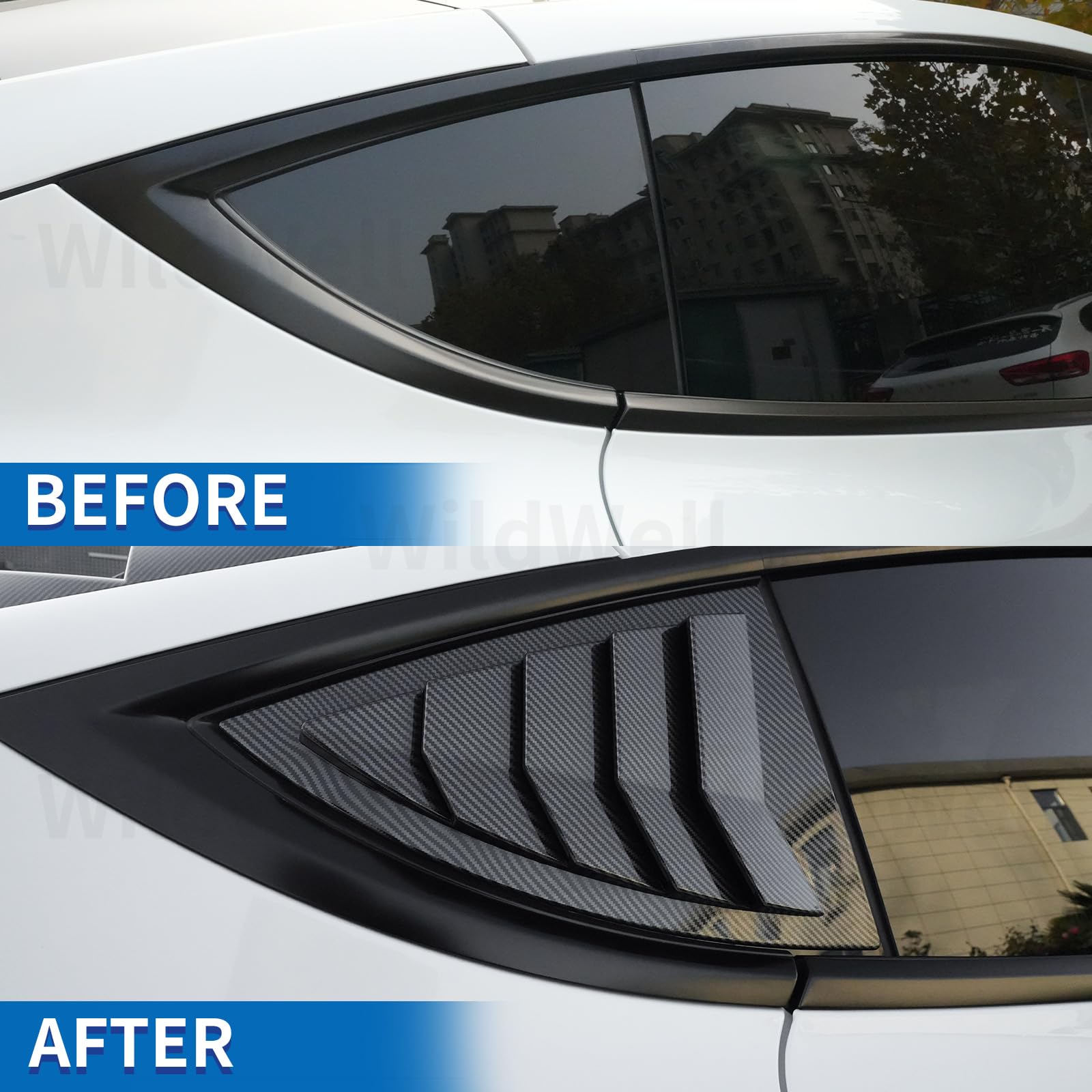 WildWell Rear Side Window Louvers for Tesla Model Y 2020-2024 Side Window Louver Air Vent Scoop Sunshade Louver Covers Carbon Fiber Style