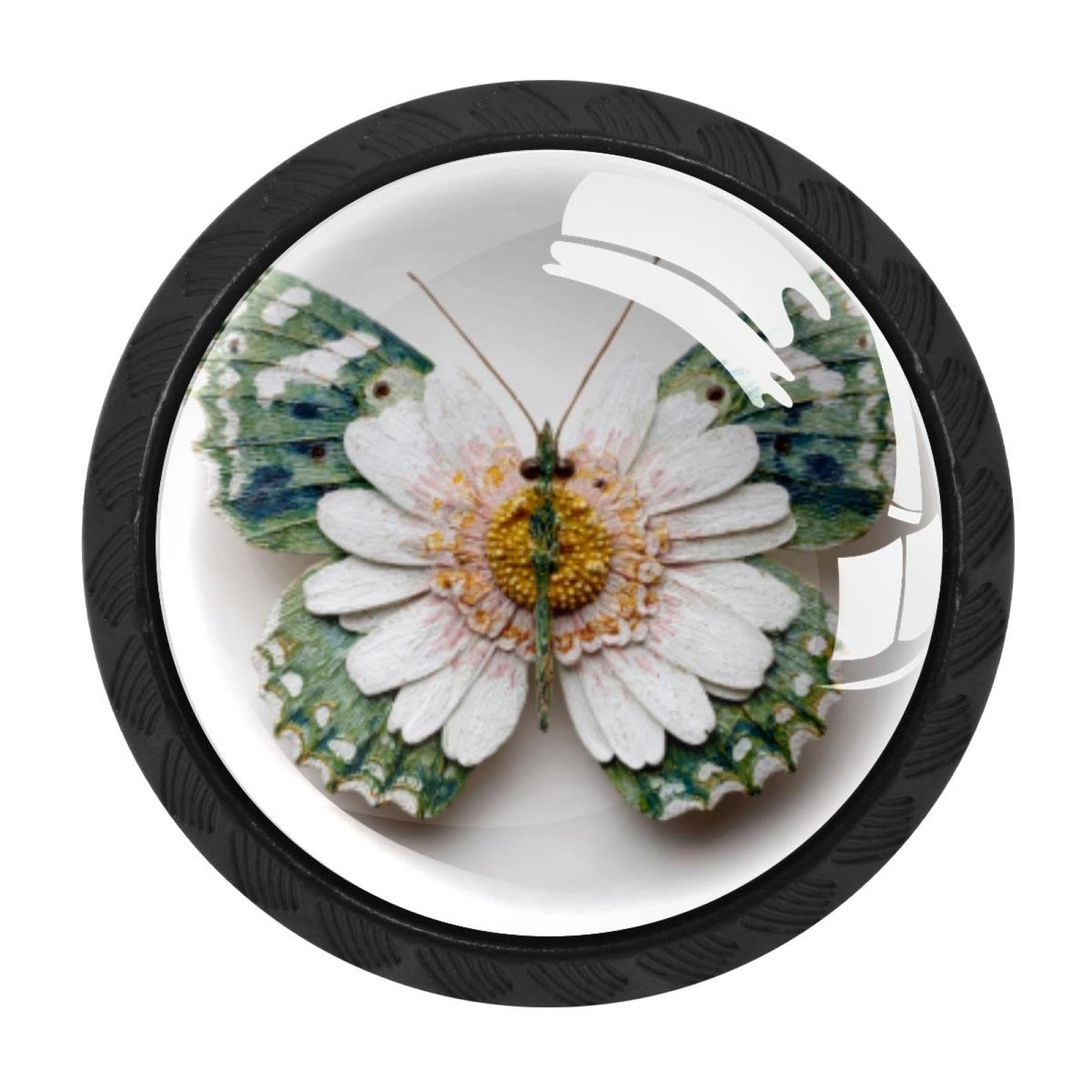 CHENZZZZ Daisy Butterfly (2) Drawer Knobs 4 Pack Crystal Dresser Knobs 35mm Glass Cabinet Knobs for Home Office Bathroom