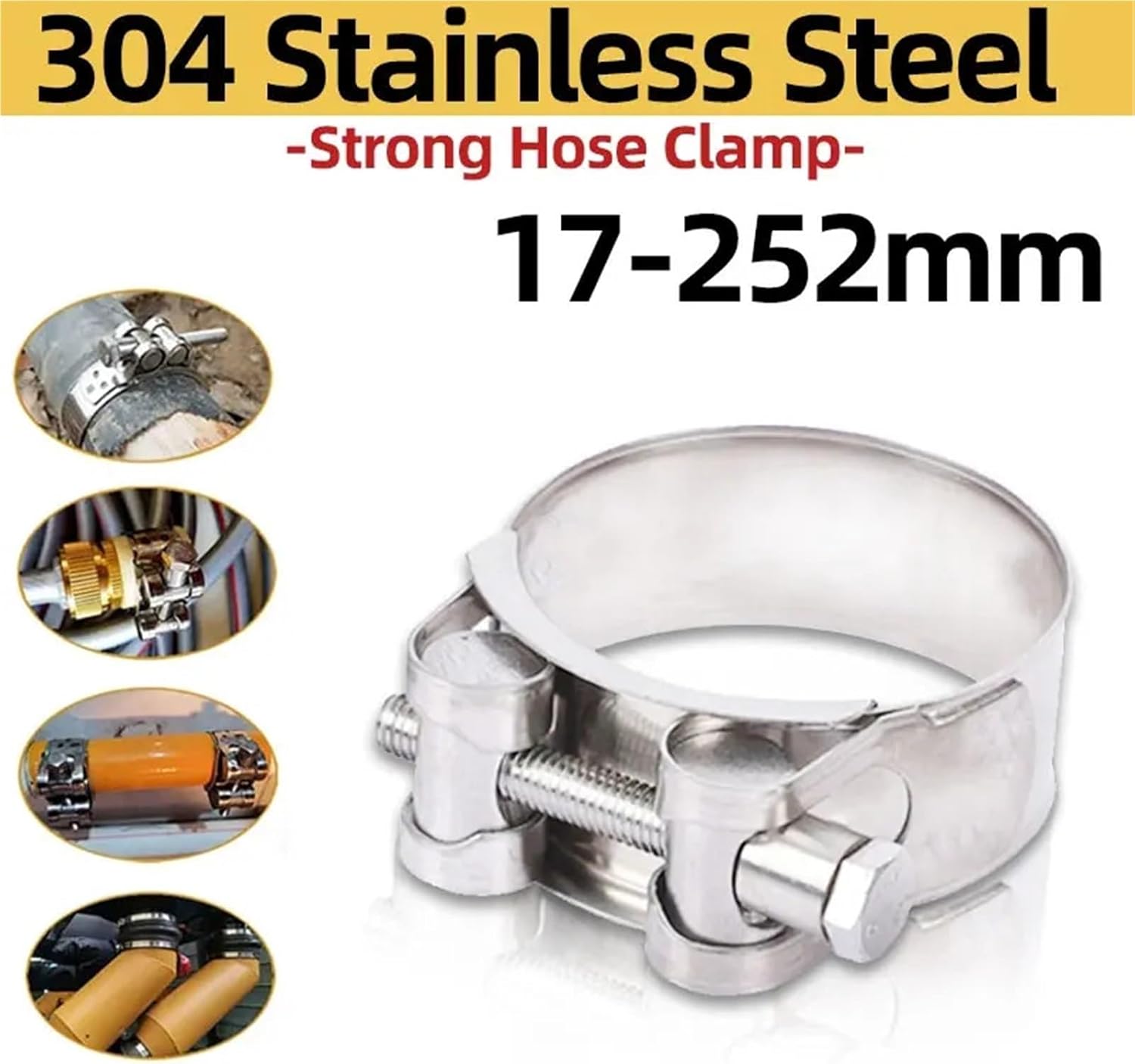 1PCS 304 Stainless Steel Water Pipe Clamps Strengthens European Style Hose Clamps Exhaust Circular Air Water Pipe Clip Sealing(175-187mm)