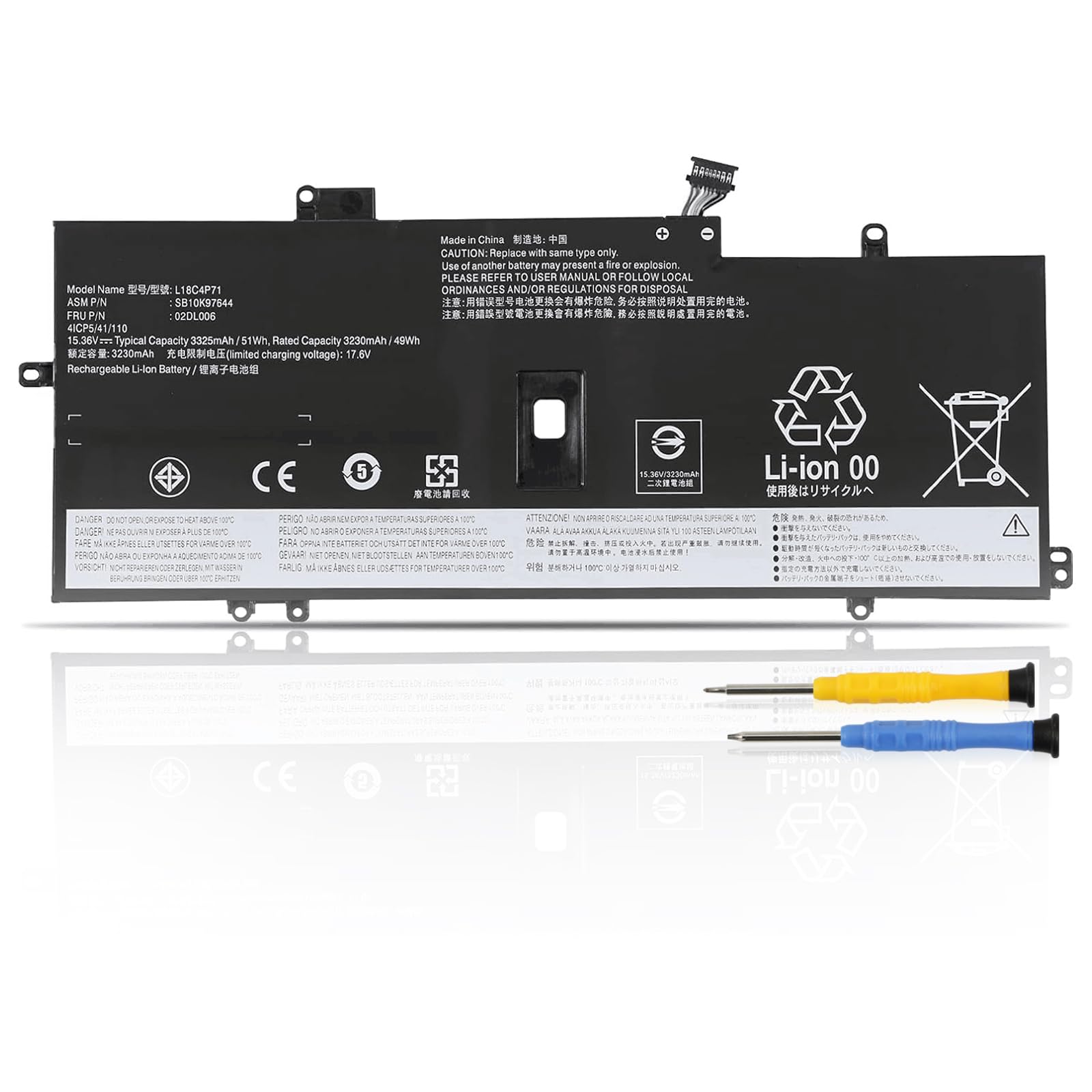 Batterie 51Wh Pour Lenovo ThinkPad X1 Carbon 7th/8th Gen & X1 Yoga 4th/5th Gen – 02DL004 / L18L4P71