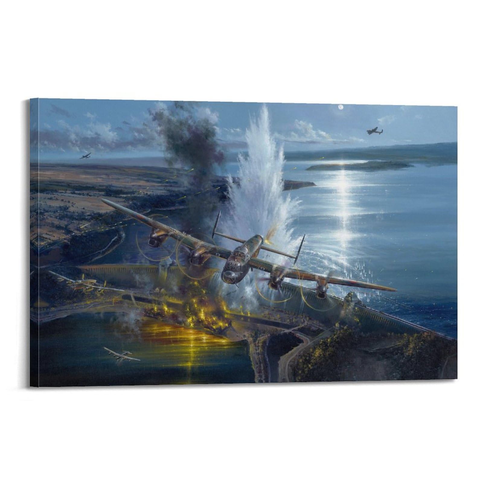 WALS Vintage Military Aircraft Poster Lancaster WW2 Strategic Bomber Decorative Canvas Family Bedroom Artwork Picture Painting 12x18inch(30x45cm)