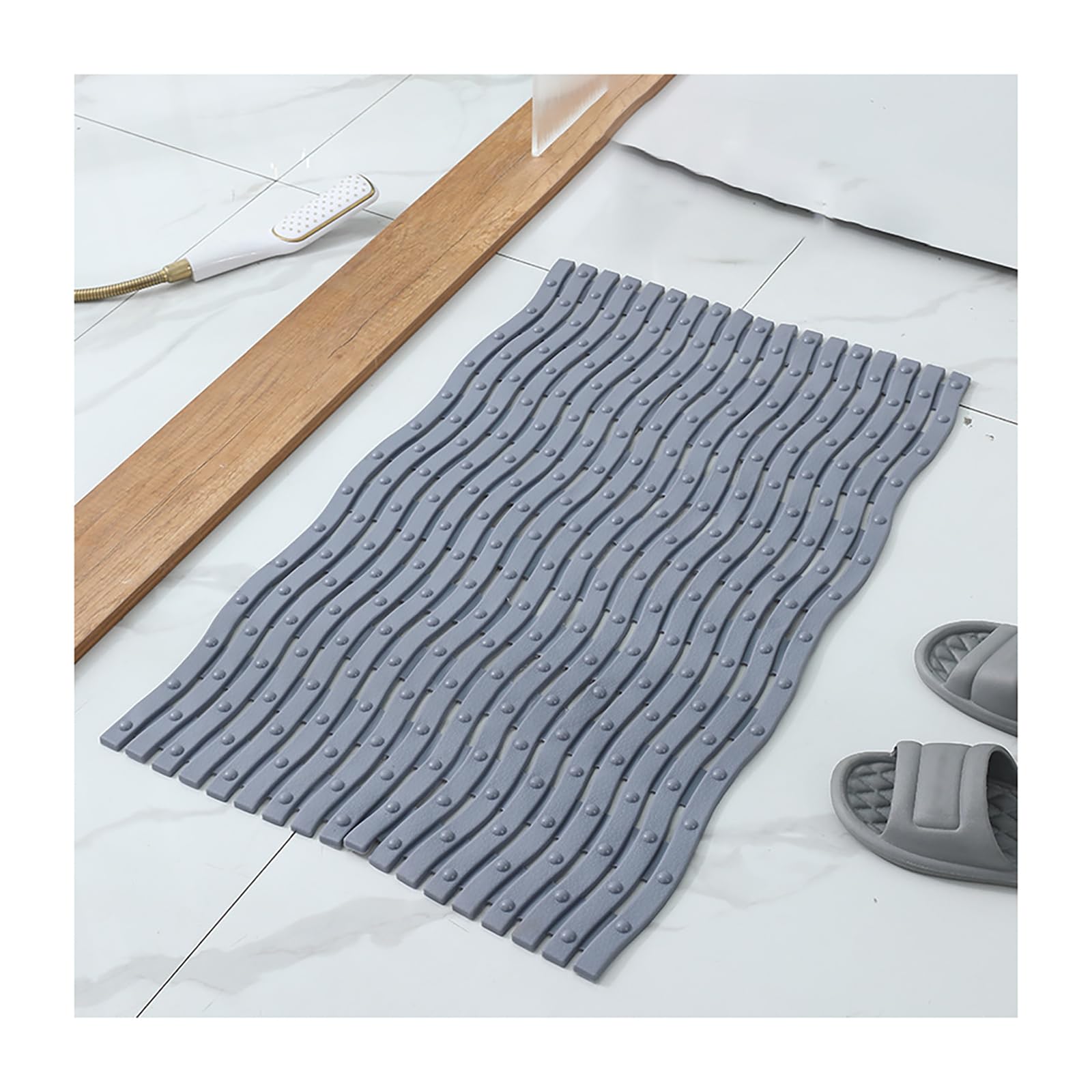 Welle Antirutschmatte Badewanne Lang mit Saugnäpfen, Rechteckige Duschmatte rutschfest mit Abflusslöcher, Badewannenmatte rutschfest Waschbar, Leicht Zu Reinigen,Grau,50x80cm/20x31in