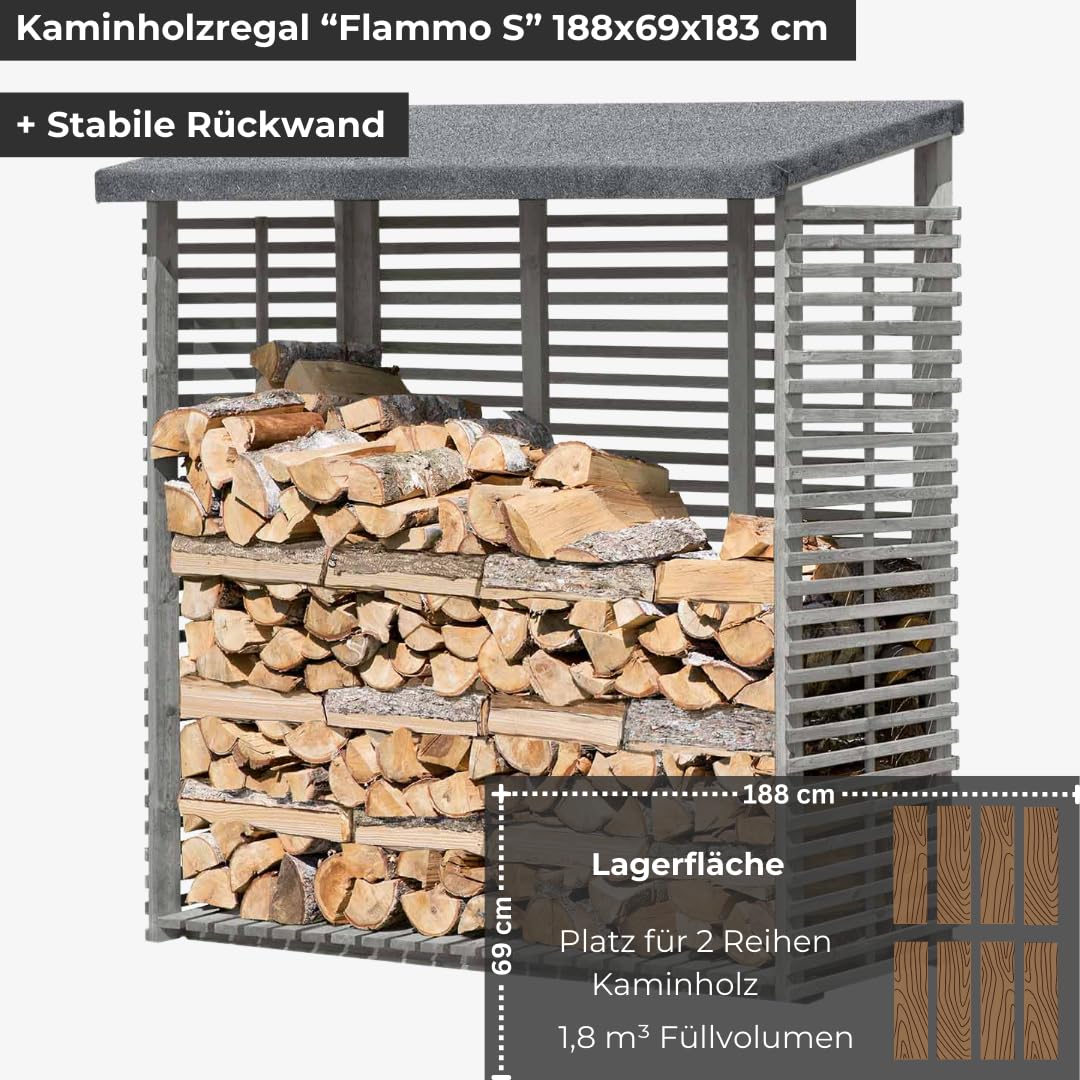 Mega Holz Kaminholzregal für außen mit Rückwand aus imprägniertem Holz 1,8m³ Brennholzlager 188 x 69 x 183 cm Holzunterstand für Kaminholz Perfekte Holzstapelhilfe/Feuerholzregal für den Garten