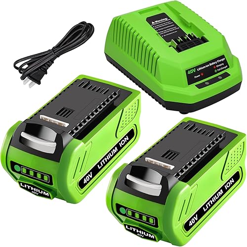 Paquete de 2 repuestos de litio de 6.0Ah 40 voltios para batería y cargador GreenWorks de 40 V compatibles con batería GreenWorks G-MAX 40V 29472