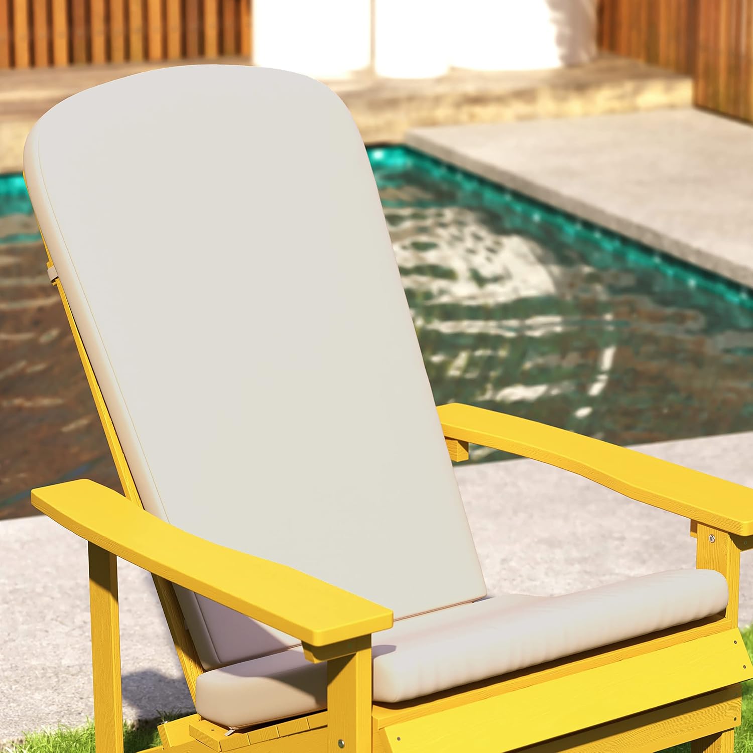Merrick Lane Riviera Set of 2 Adirondack Chair Cushions - Cream Fabric All Weather Covers - Indoor/Outdoor - Elastic Straps - for High Back Chairs