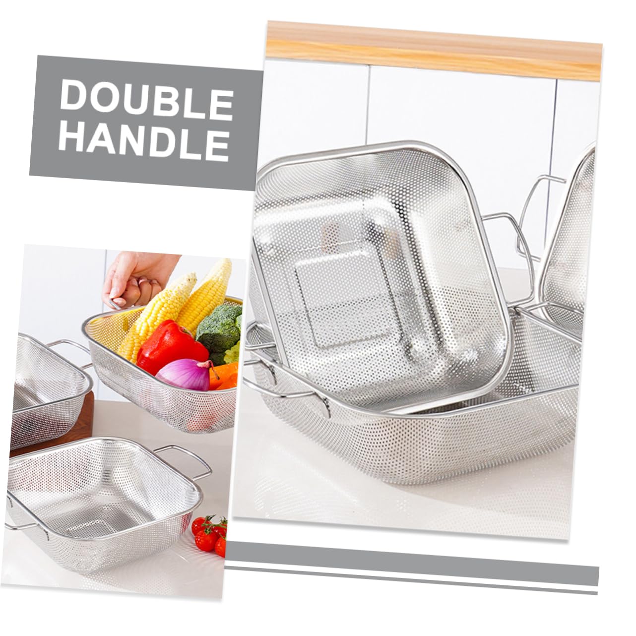 Colador Cuadrado de Acero Inoxidable con Doble Asa 1 Pieza | Plata, Vertido y Drenaje para Alimentos y Arroz, Diseño Simple y Práctico