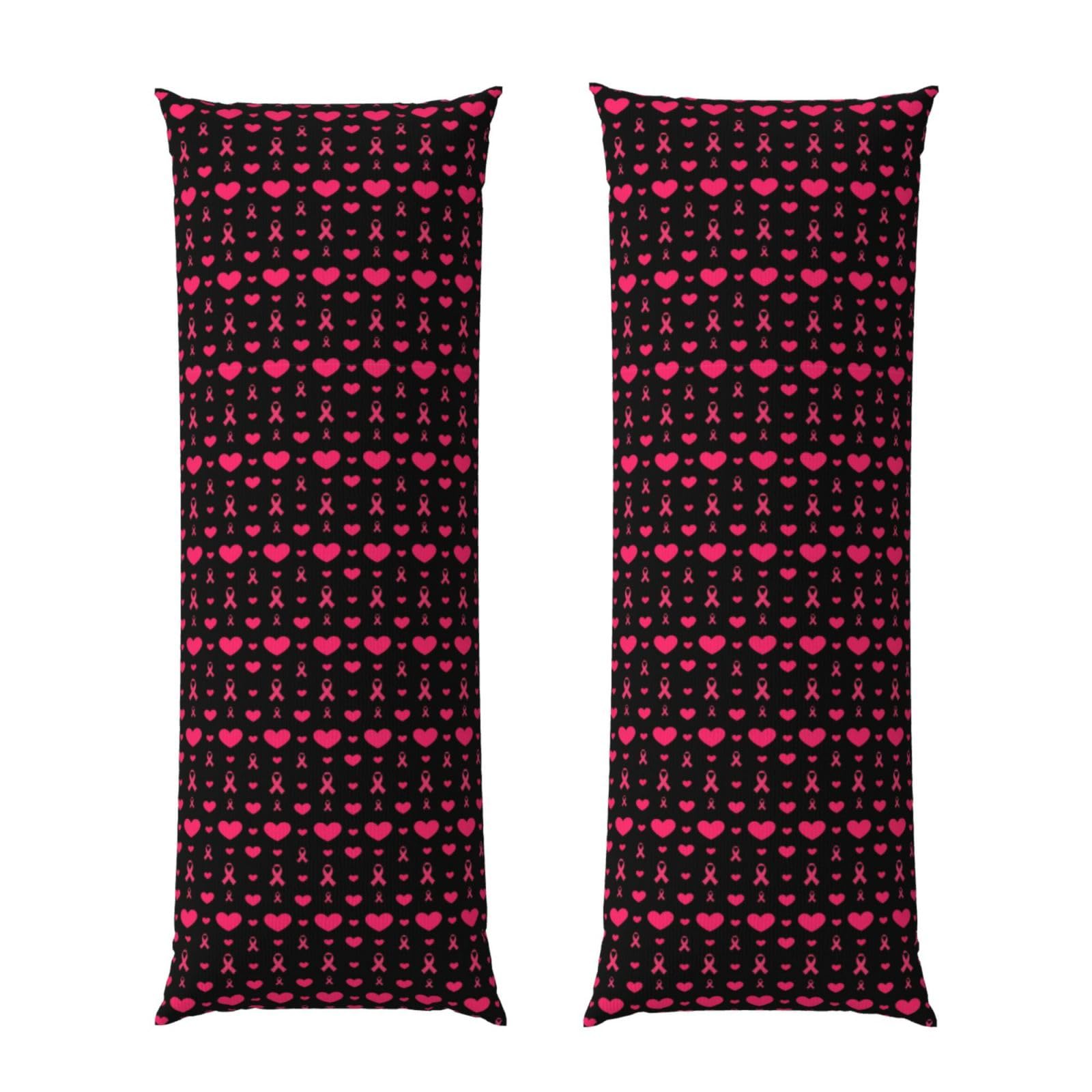 Body Pillow Cover 20x60 Pink Ribbon Breast Cancer Awareness Symbol Hearts, Soft Velvet Long Pillowcase with Hidden Zipper, Cozyffy Rectangular Case for Bed Sofa Decor