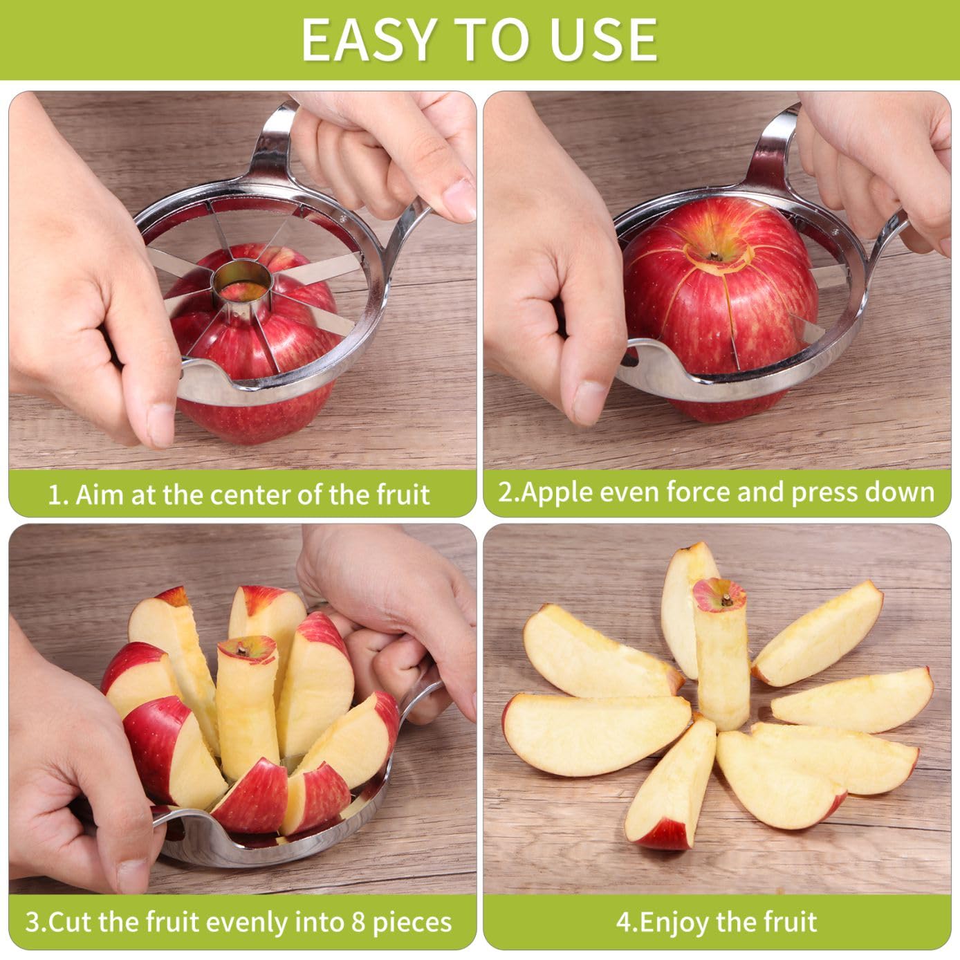 Apple Slicer & Corer, 8-Slice, Stainless Steel, Sharp & Sturdy, Silver Upgrade, 8 Blade - Image 3