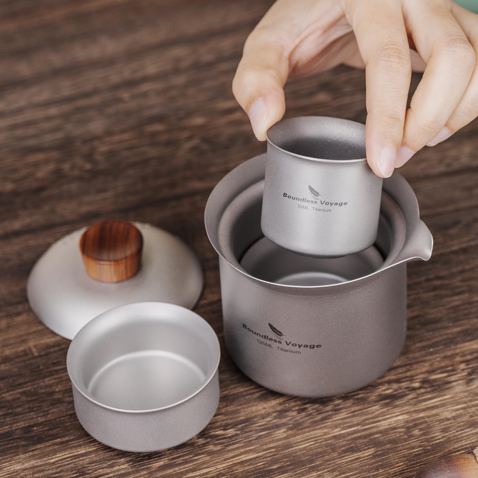 Boundless Voyage Titan Camping Teebereiter Outdoor Tasse Titan Tasse Set Doppelschicht Teetasse Leicht Tragbares Geschirr Ti3149D, Ti3145D+Ti3148D/UKK
