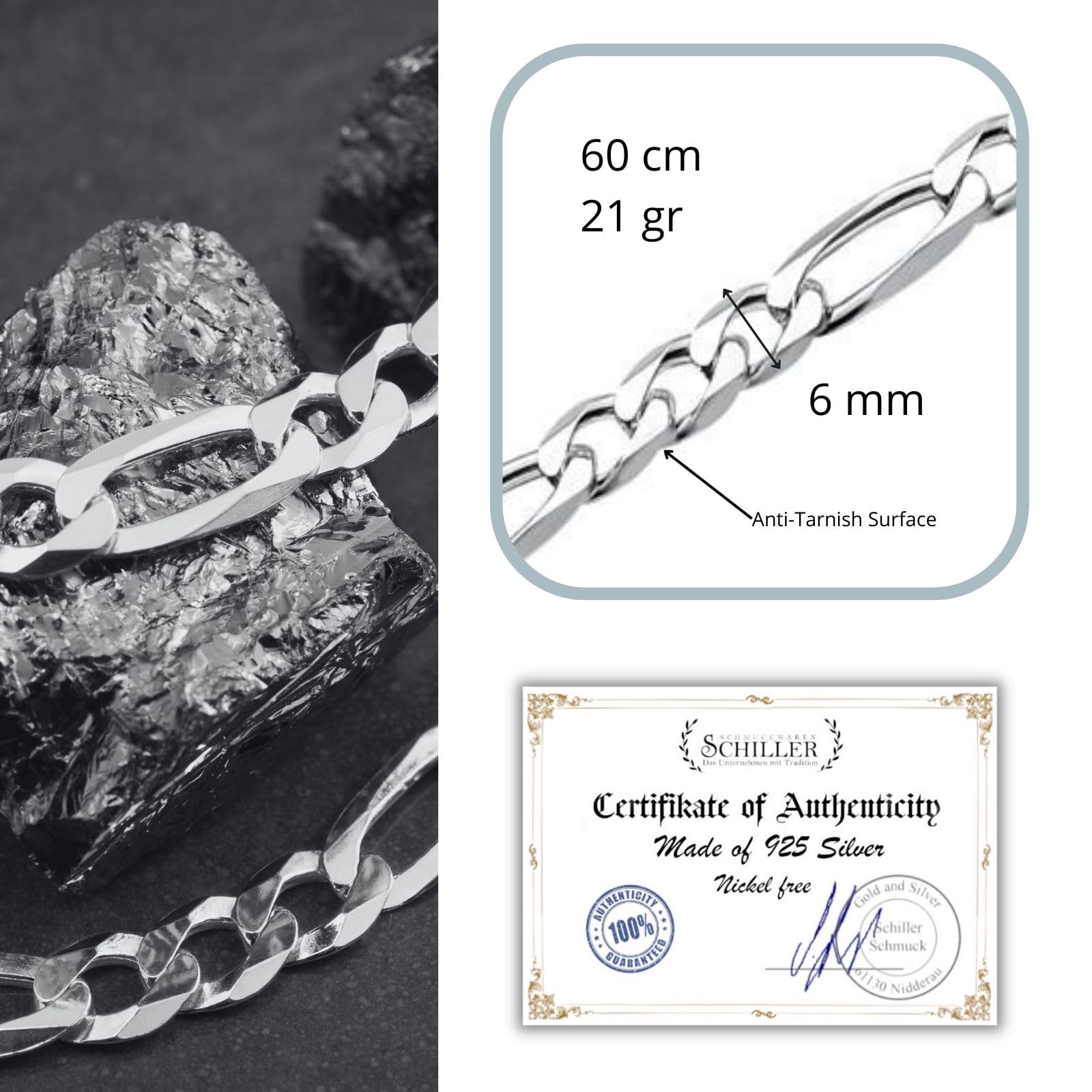 Collar de plata maciza 925 para hombre, ideal como regalo para marido o amigo, con caja de regalo